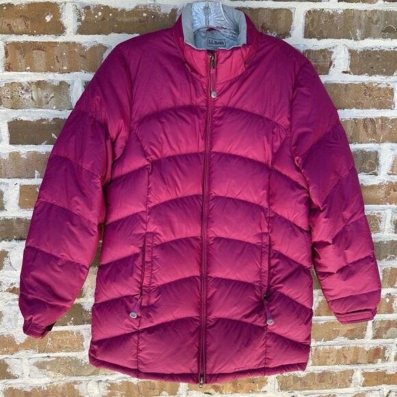 LL Bean Jacket Hot‎ Pink Warm Goose Down Puffer Pockets Zipper Women's Size S - Picture 1 of 12
